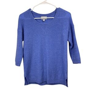 Pure Collection Size 4 Blue 100% Cashmere 3/4 Sleeve Textured Knit Sweater